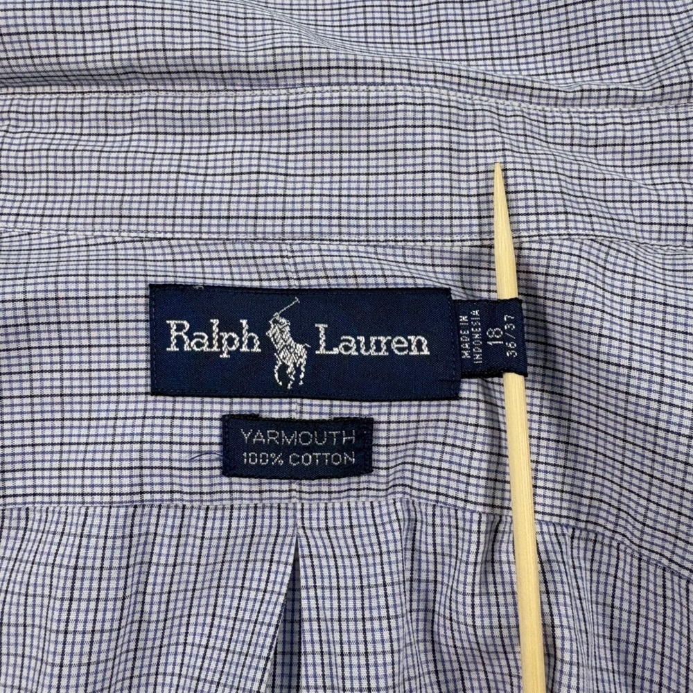 Ralph Lauren Yarmouth Mens 18 36/37 Blue White Micro Check Cotton Shirt Long Slv - Picture 2 of 14